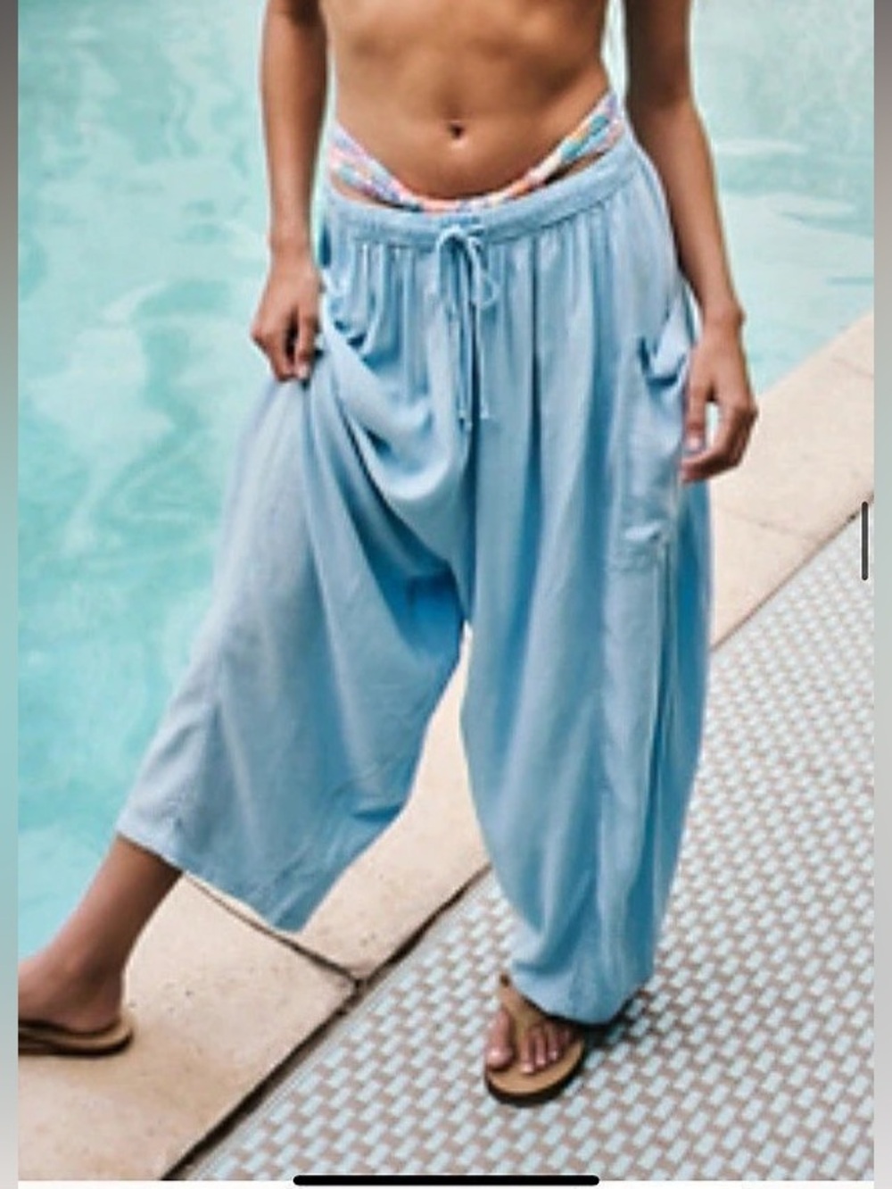 Free People Quinn Pants Blue Wide Leg Size L NEW WITH TAGS